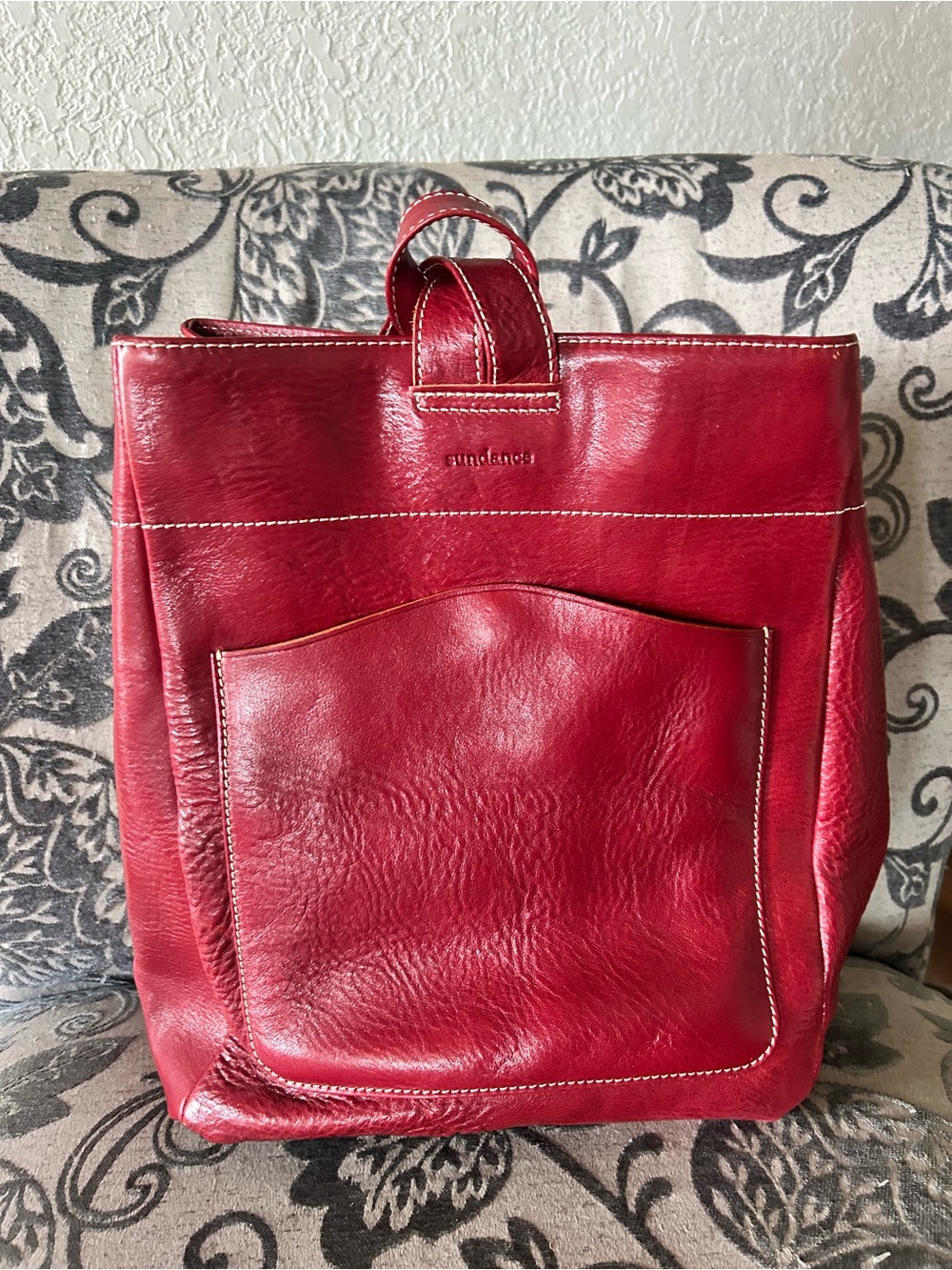 Sundance Red Leather Backpack Tote Convertible Bag like NEW - Picture 8 of 8